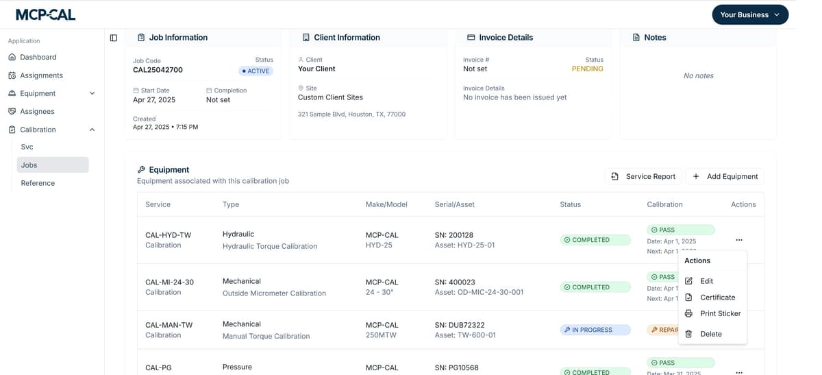 MCP-CAL Calibration Interface