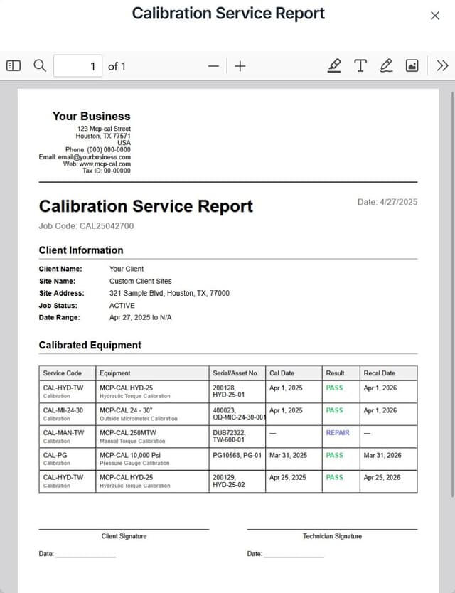 Professional Calibration Certificate