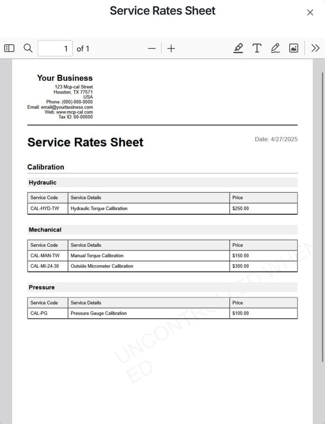 Detailed Calibration Report